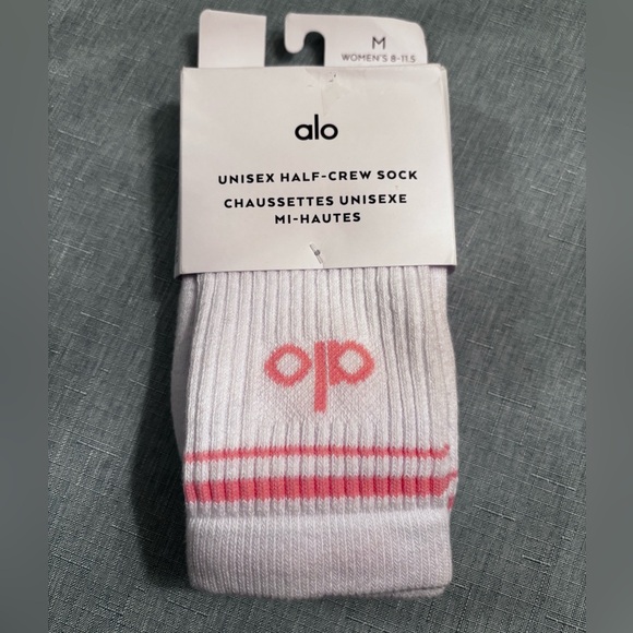 Alo Unisex Half-Crew Throwback Sock Whit & Pink Size Med - Picture 2 of 8